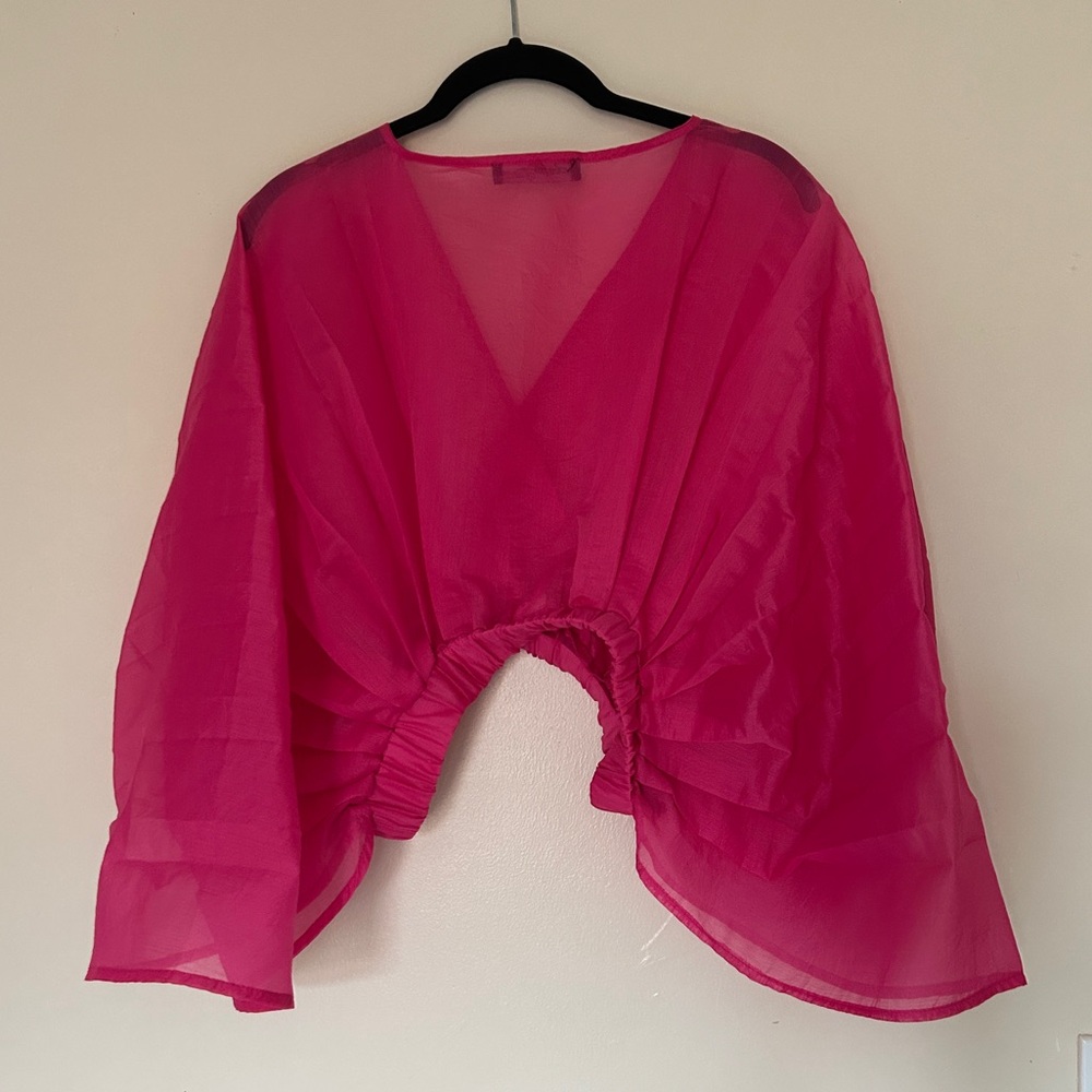 Vibrant Pink Sheer Accordion top